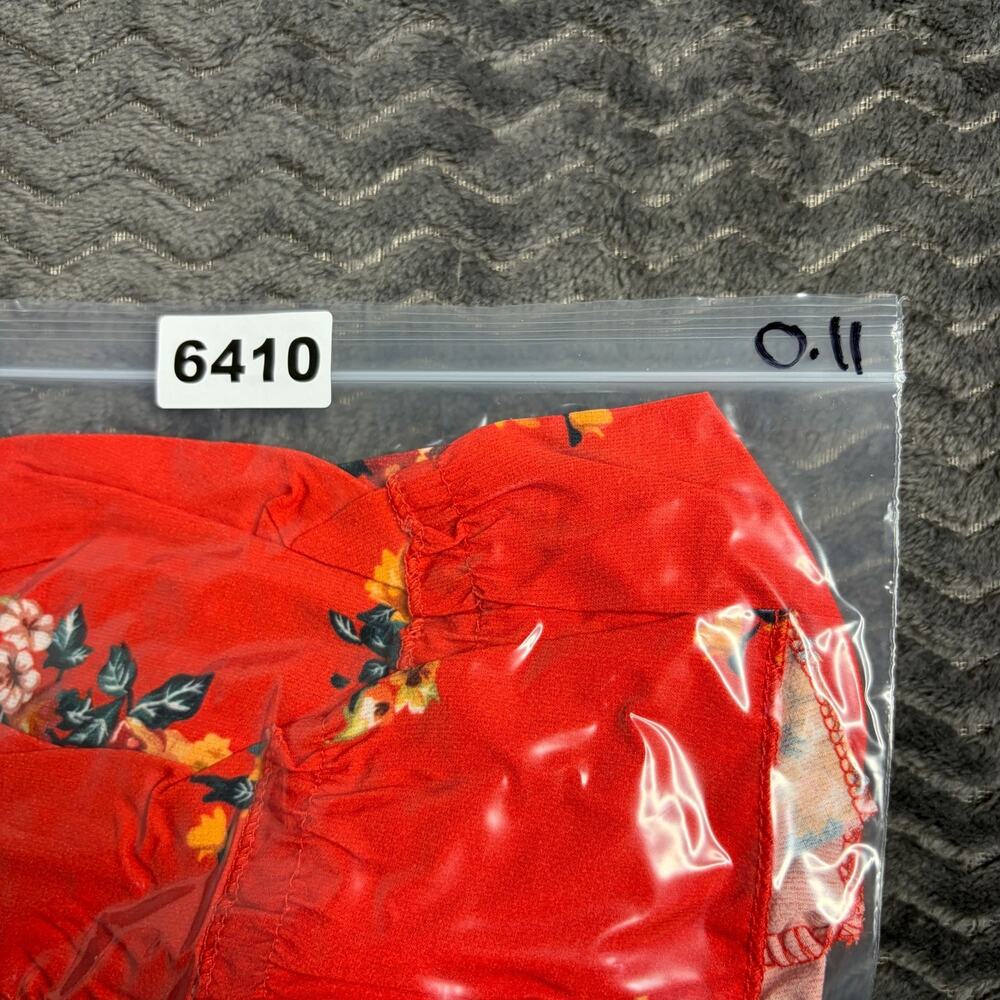 Red Floral Tie Front Sundress size L Boho Tiered Mini Spaghetti Strap Summer - Picture 5 of 5